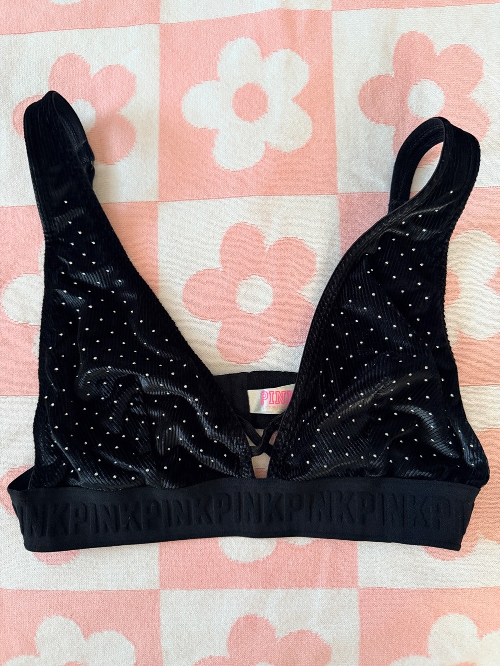 PINK Victoria's Secret Black Velvet Studded Bralette